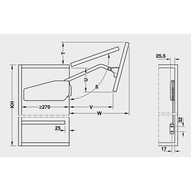 Tay Nâng 2 Cánh Hafele 493.05.900 Free Fold 6.9-12.2Kg Trắng 840-910Mm