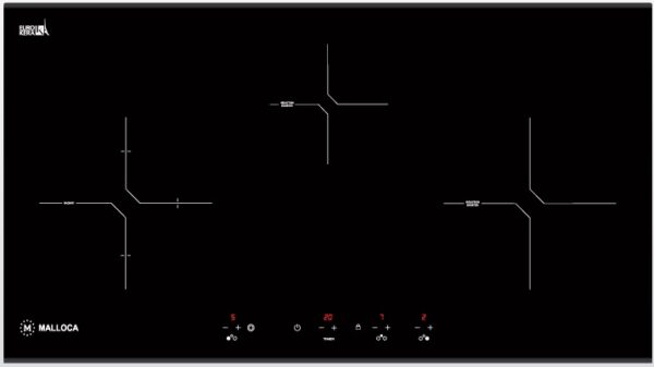 Bếp hỗn hợp điện từ Malloca 3 vùng nấu MH-03IR N kính đen chấm bi