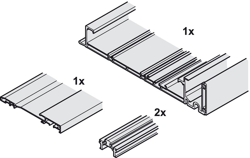 Bộ ray dẫn hướng FINETTA FLATFRONT L 70 F FB cho tủ rộng 1731-2530mm Hafele 406.11.680