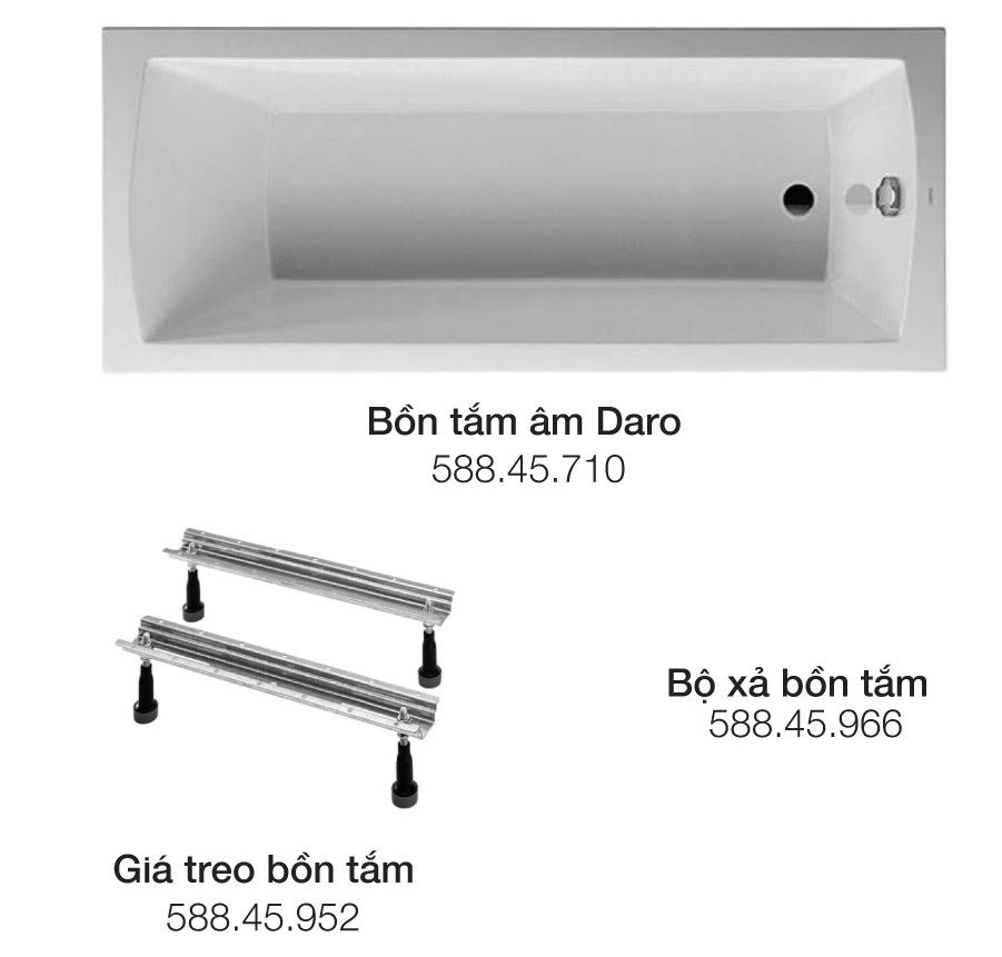 Trọn bộ bồn tắm lắp âm hình chữ nhật Daro 1700 x 700mm Hafele 588.45.370