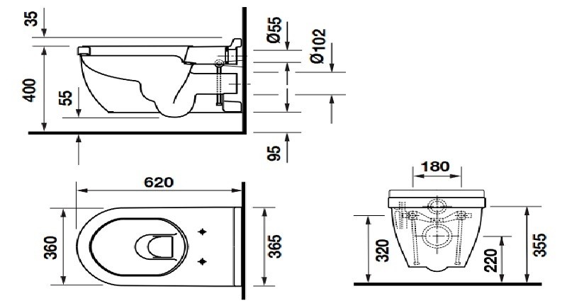 Bồn cầu treo tường Duravit Starck 3 222609 588.45.471
