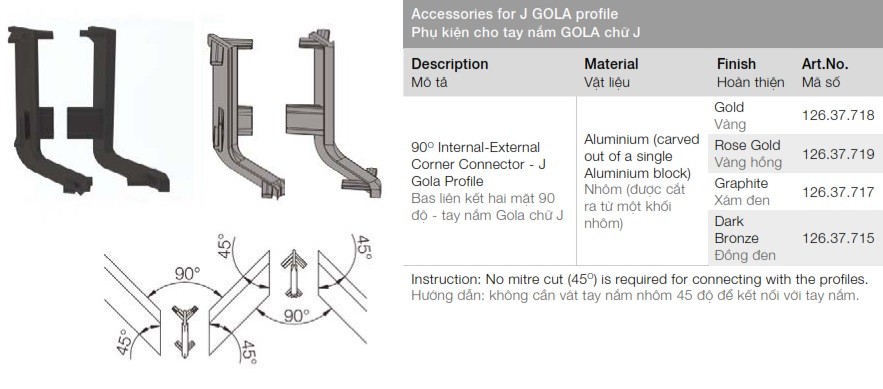 Bas liên kết Hafele 126.37.715 hai mặt Gola J đồng đen
