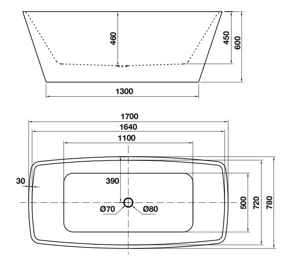 Bồn tắm độc lập Nagoya hình chữ nhật 1700 hafele 588.99.610