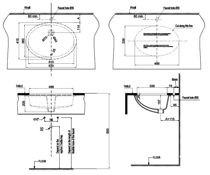 Lavabo âm bàn Sapporo 570 Hafele 588.79.015