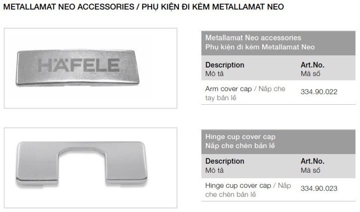 Nắp tay bản lề Hafele 334.90.022 Mettalamat NEO mạ niken