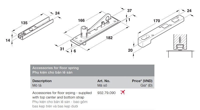 Phụ kiện cho bản lề sàn Hafele 932.79.090