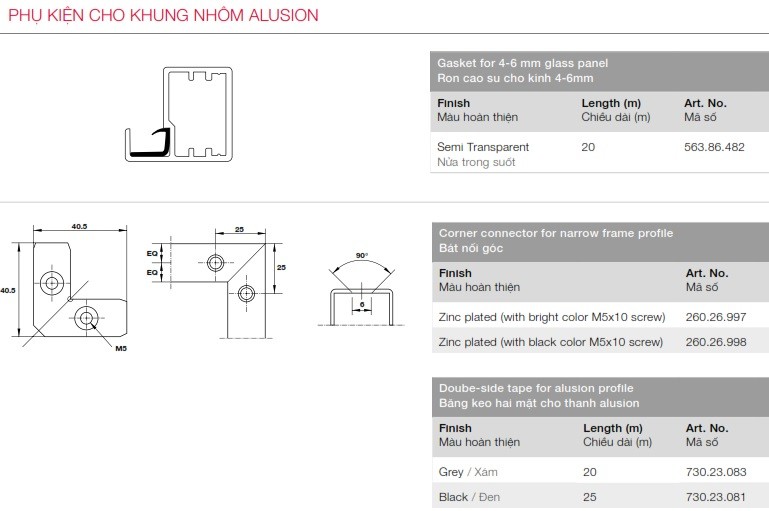 Ron cao su hafele 563.86.482 Alusion cho kính 4-6mm
