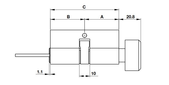 Ruột khóa đầu chìa-đầu vặn oval 70mm niken mờ Hafele 916.96.315