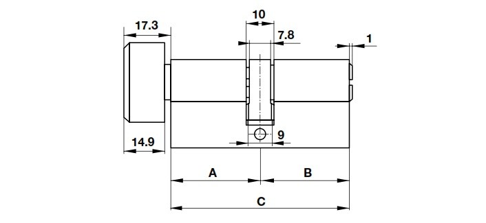 Ruột khóa WC đầu vặn oval 66mm niken mờ Hafele 916.63.641