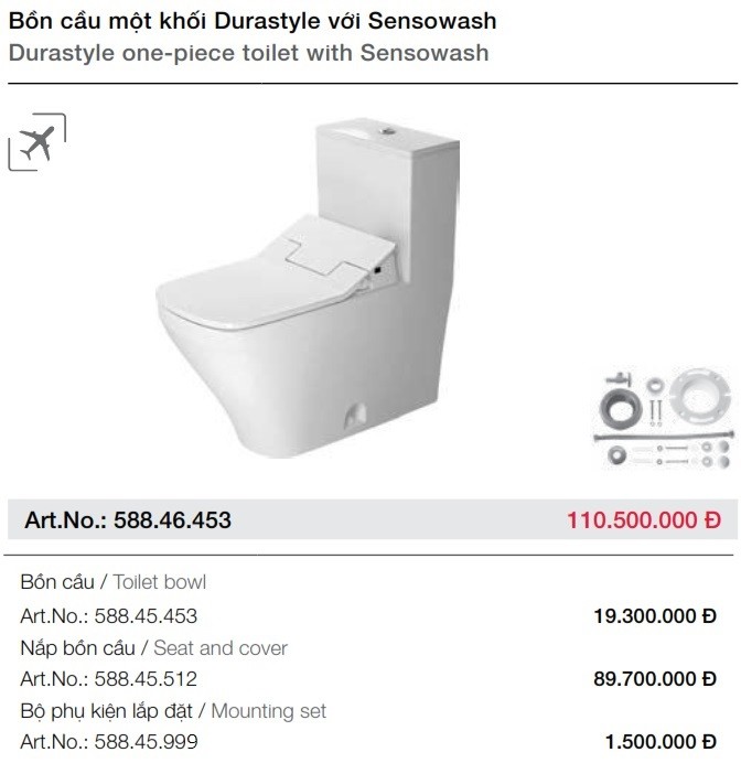 Trọn bộ bồn cầu một khối Duravit Durastyle với Sensowash 588.46.453