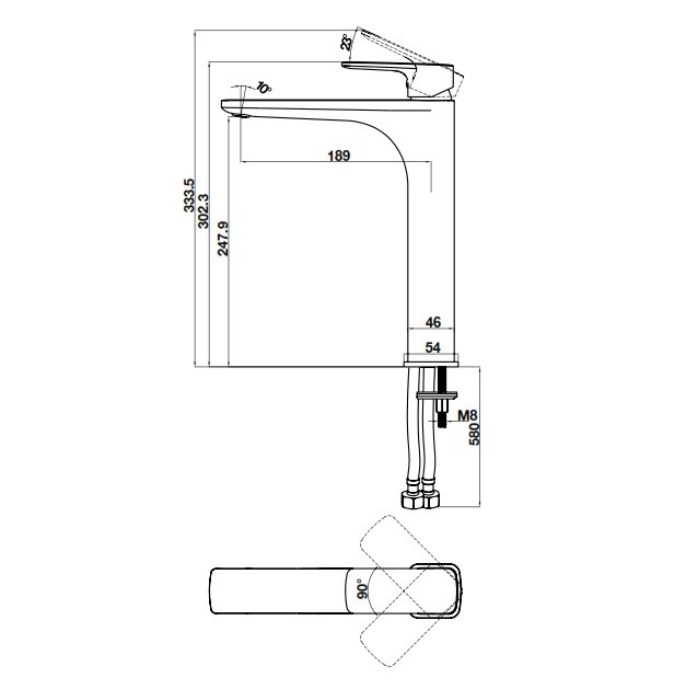 Vòi Lavabo Kobe 240 chrome hafele 589.15.002