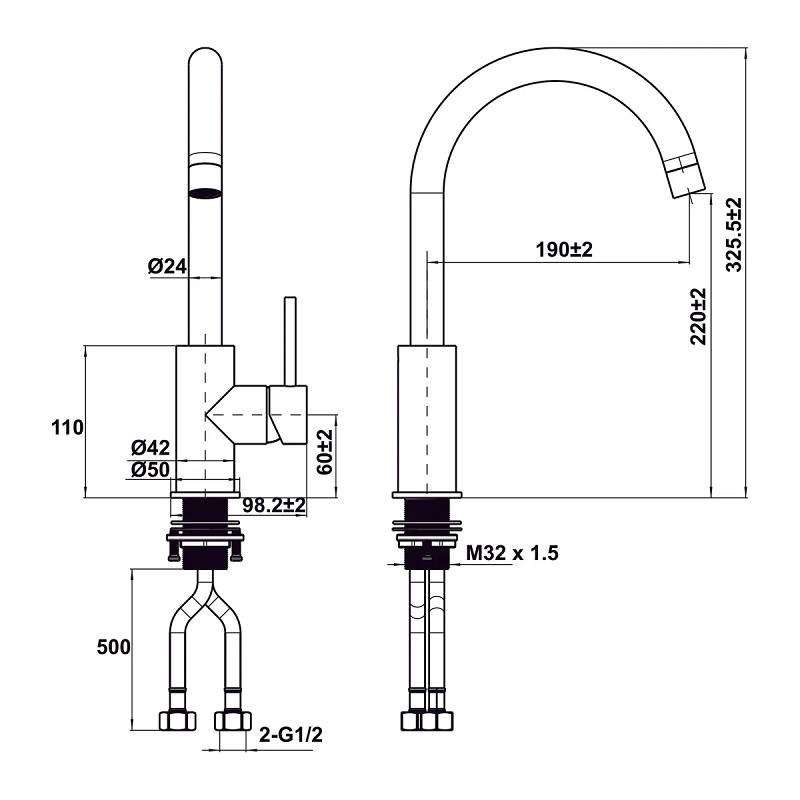 Vòi bếp Hafele 570.85.042 HT25-SH1F220 chrome mờ