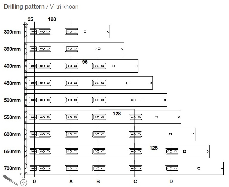 Ray bi Hafele 494.02.060 giảm chấn 300mm 30kg