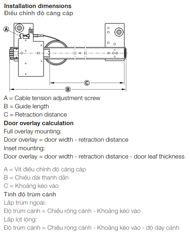 Cửa trượt xoay 408.25.005 Hafele 1 cánh 25kg ray trượt 600mm