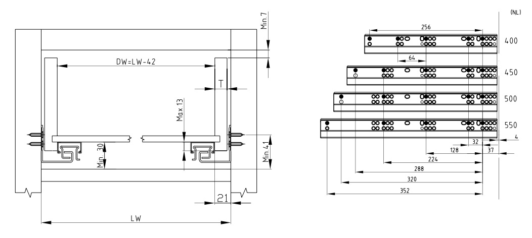 Ray âm Hafele 433.32.156 nhấn mở giảm chấn 550mm