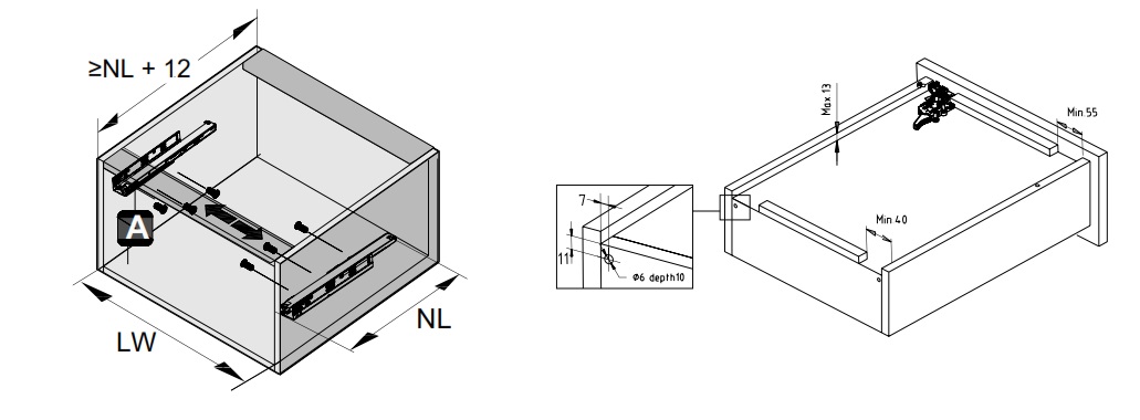 Ray âm Hafele 433.32.156 nhấn mở giảm chấn 550mm