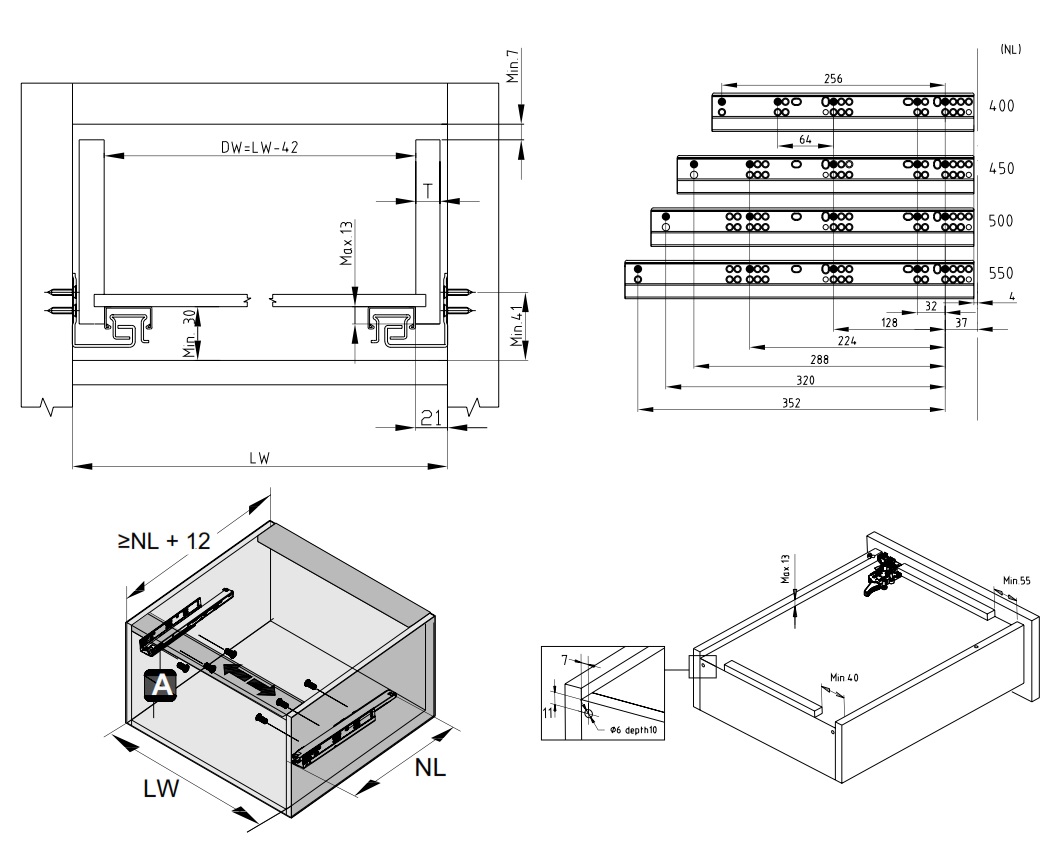 Ray âm Hafele 433.32.156 nhấn mở giảm chấn 550mm
