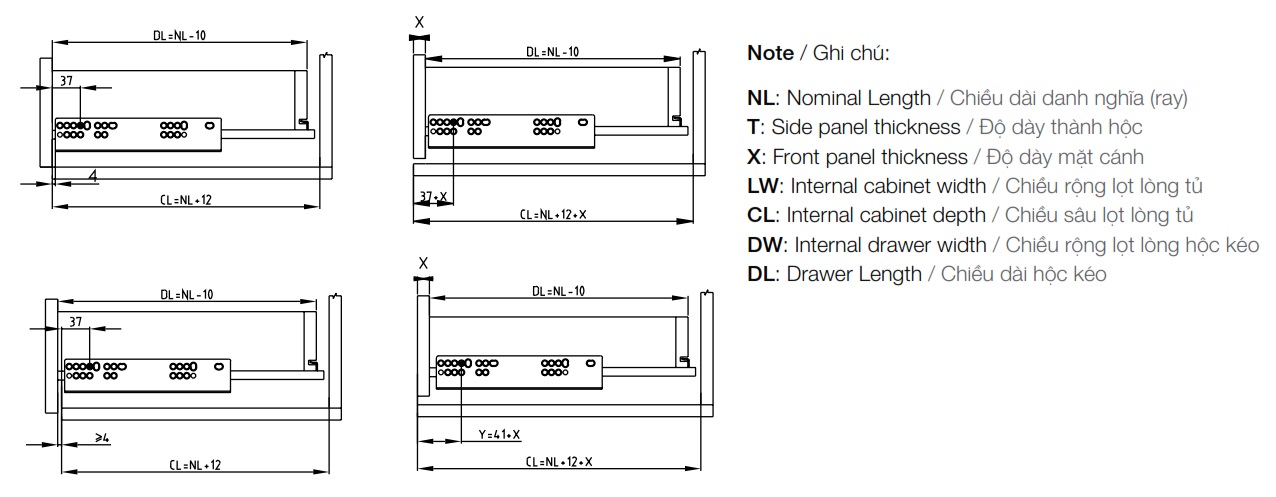 Ray âm Hafele 433.32.156 nhấn mở giảm chấn 550mm