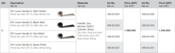 Bộ tay gạt Hafele DIY-D