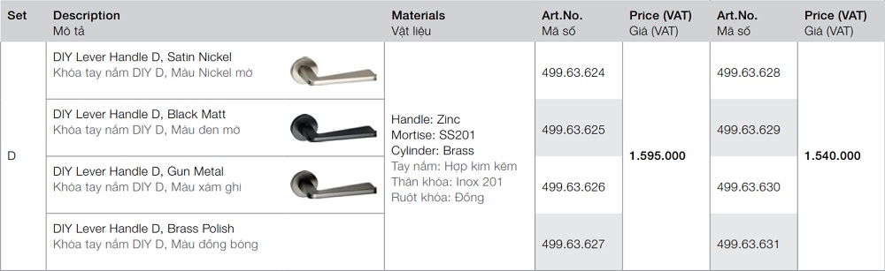 Bộ tay gạt 499.63.631 Hafele DIY-D cửa wc đồng bóng