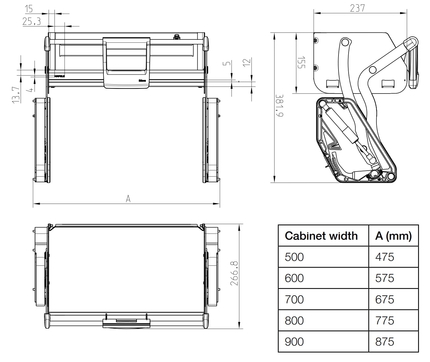 Kệ nâng hạ Hafele 504.68.376 Imove R800mm