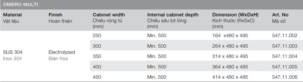 Rổ đa năng Hafele 547.11.003 Omero Multi R300mm inox