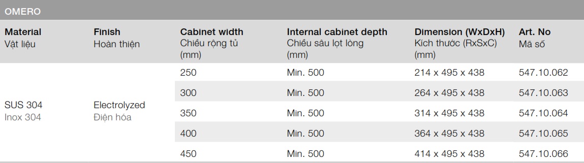 Rổ gia vị Hafele 547.10.062 Omero R250mm inox