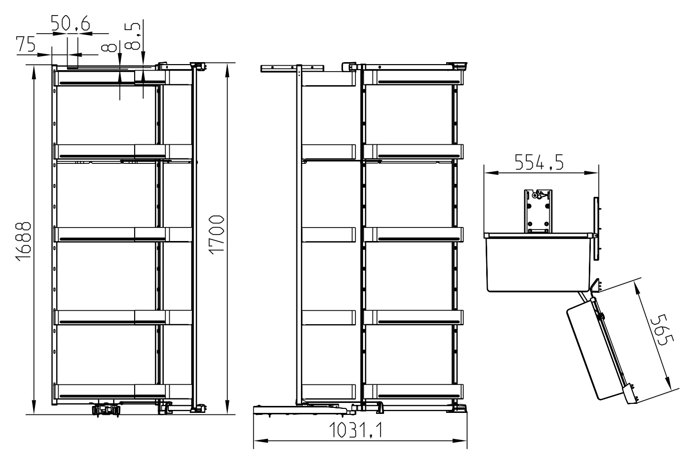 Tủ kho Hafele 504.68.385 Tandem R600mm