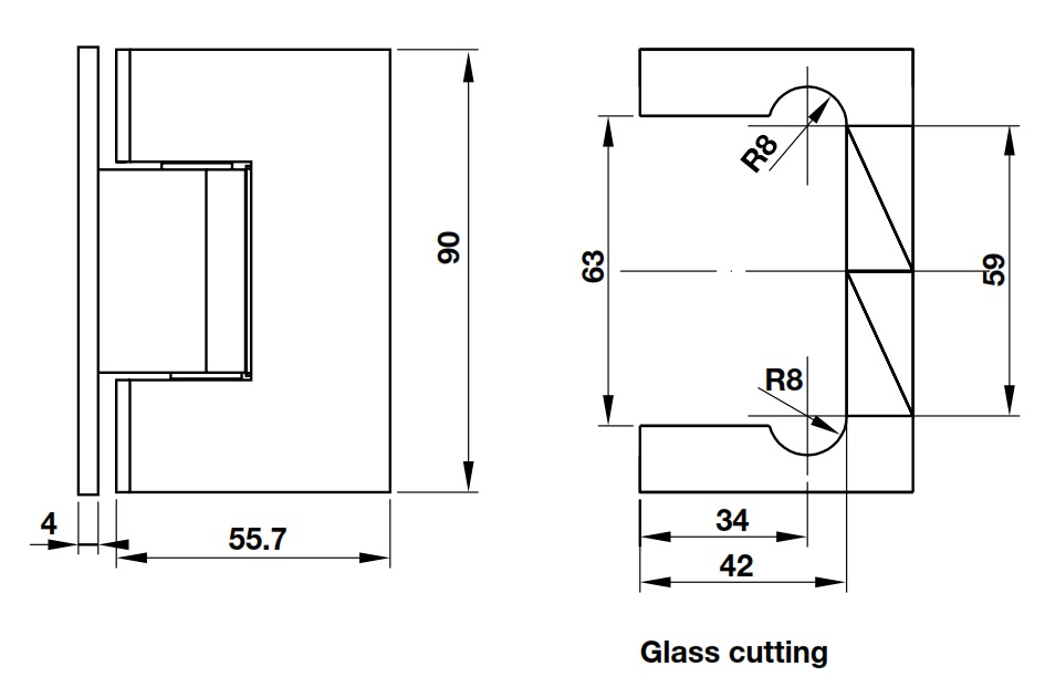 Bản lề phòng tắm kính 90º Hafele 981.77.901 đen mờ PVD