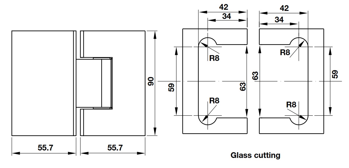 Bản lề phòng tắm kính 180º Hafele 981.77.902 chrome bóng