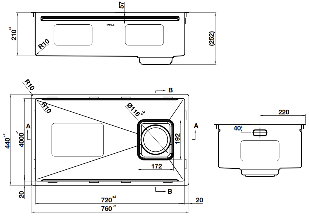 Chậu Hafele 567.24.401 HS26-SSN1S-7644 Embossed