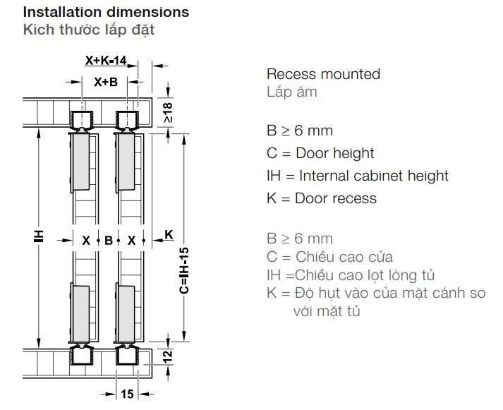 Cửa trượt Hafele 401.30.016 Slido F-Line18 50A