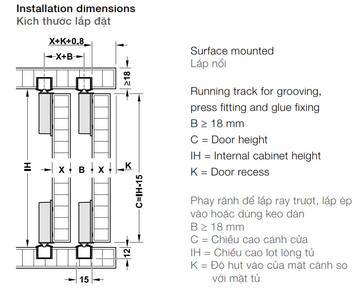 Cửa trượt Hafele 401.30.016 Slido F-Line18 50A